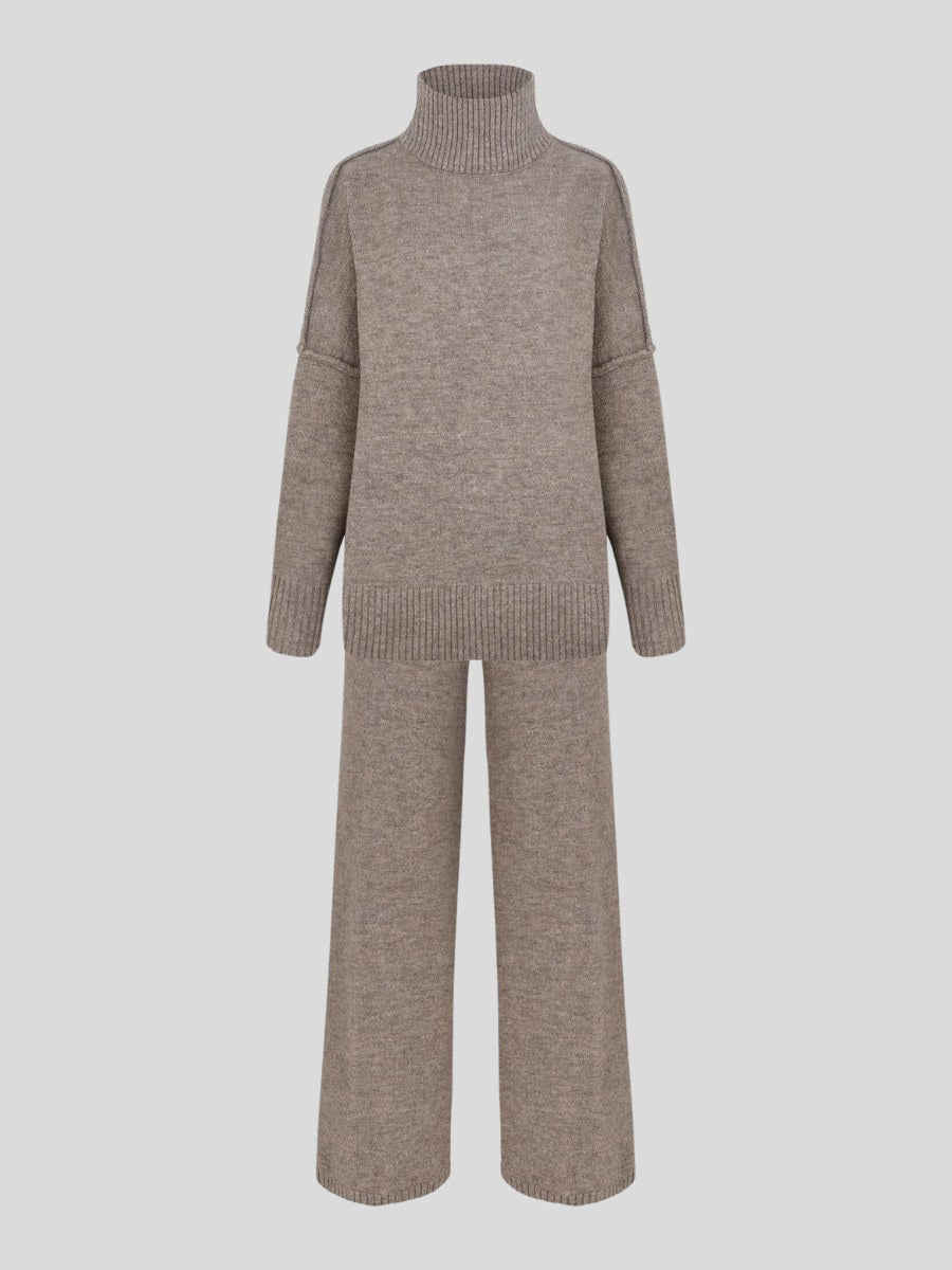 Corinne | Women's Oversized Two-Piece Set, Wide-Leg Turtleneck Lounge Set | The Dress Cellar