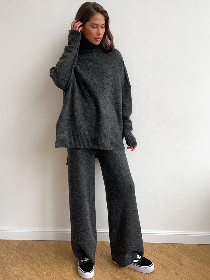 Corinne | Women's Oversized Two-Piece Set, Wide-Leg Turtleneck Lounge Set | The Dress Cellar