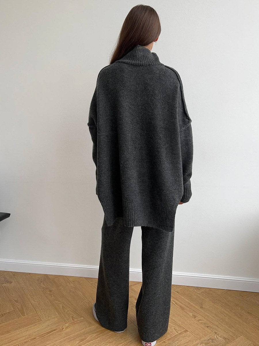 Corinne | Women's Oversized Two-Piece Set, Wide-Leg Turtleneck Lounge Set | The Dress Cellar
