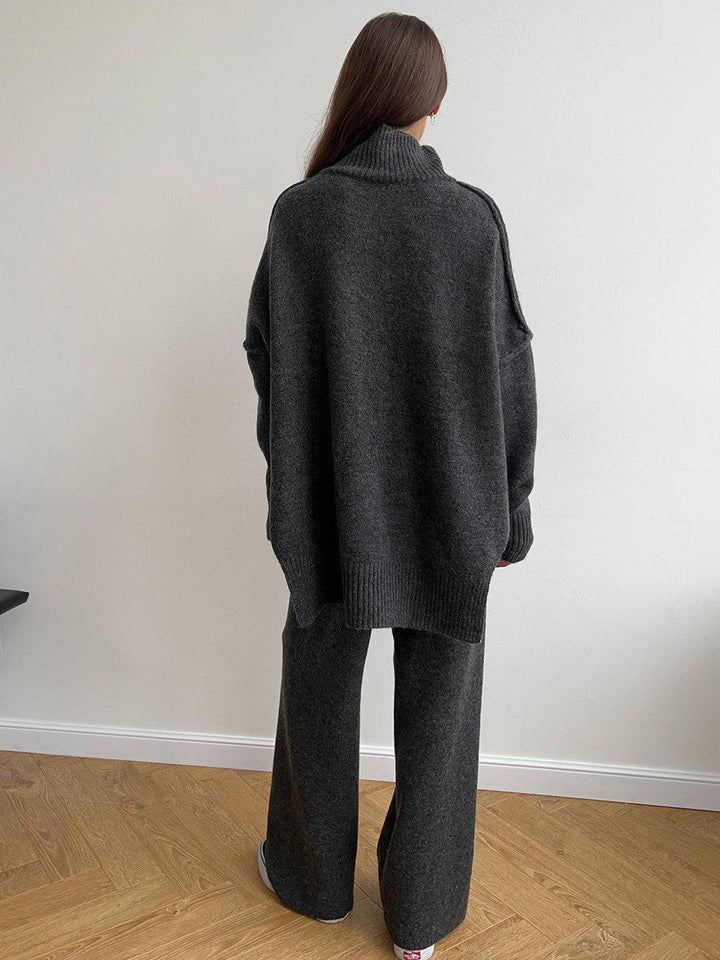 Corinne | Women's Oversized Two-Piece Set, Wide-Leg Turtleneck Lounge Set | The Dress Cellar