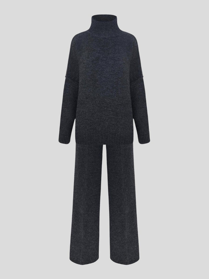 Corinne | Women's Oversized Two-Piece Set, Wide-Leg Turtleneck Lounge Set | The Dress Cellar