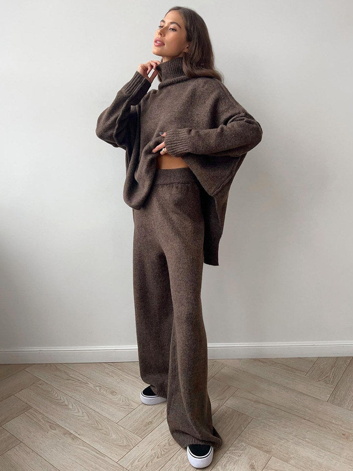 Corinne | Women's Oversized Two-Piece Set, Wide-Leg Turtleneck Lounge Set | The Dress Cellar