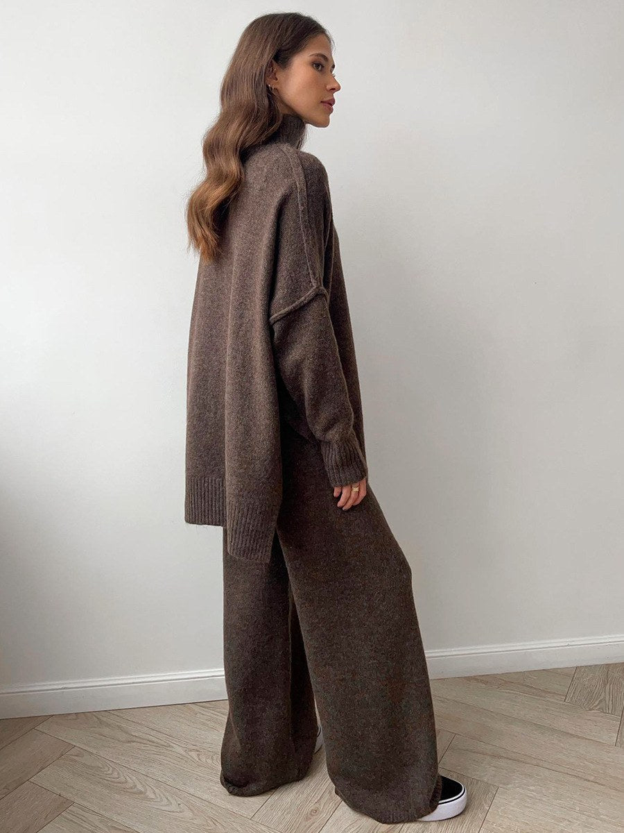 Corinne | Women's Oversized Two-Piece Set, Wide-Leg Turtleneck Lounge Set | The Dress Cellar