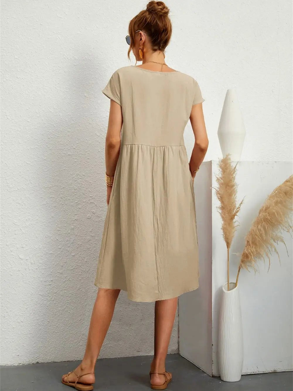 Courtney | Women's Casual Pocket Midi Dress - Navy blue