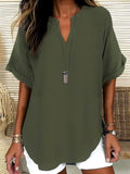 Cynthia | Women's V-Neck Tunic Blouse - Olive Green