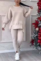 Mackenzie | Women's Oversized Sweatshirt with Slits and Leggings Set, Two-Piece Lounge Set | The Dress Cellar