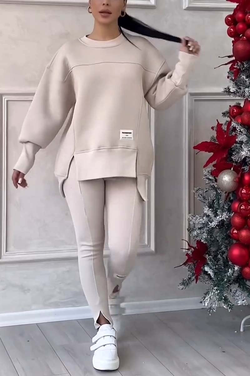 Mackenzie | Women's Oversized Sweatshirt with Slits and Leggings Set, Two-Piece Lounge Set | The Dress Cellar