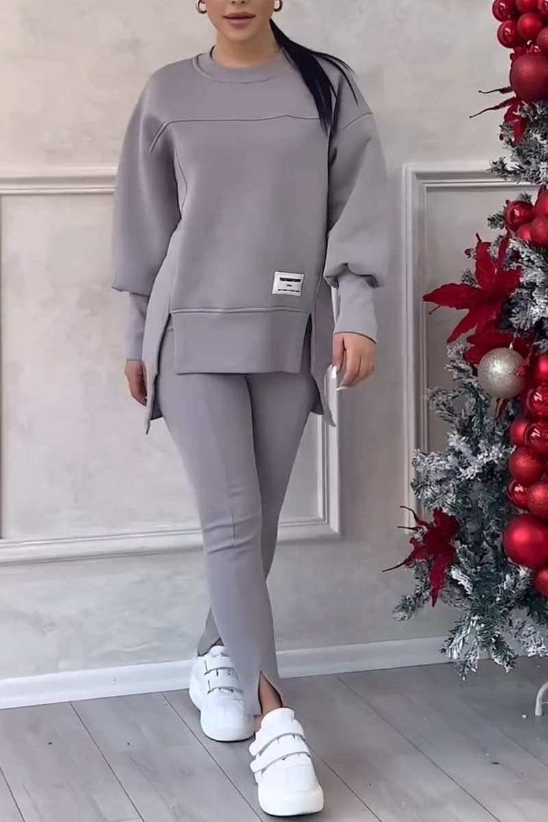 Mackenzie | Women's Oversized Sweatshirt with Slits and Leggings Set, Two-Piece Lounge Set | The Dress Cellar