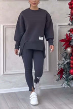 Mackenzie | Women's Oversized Sweatshirt with Slits and Leggings Set, Two-Piece Lounge Set | The Dress Cellar