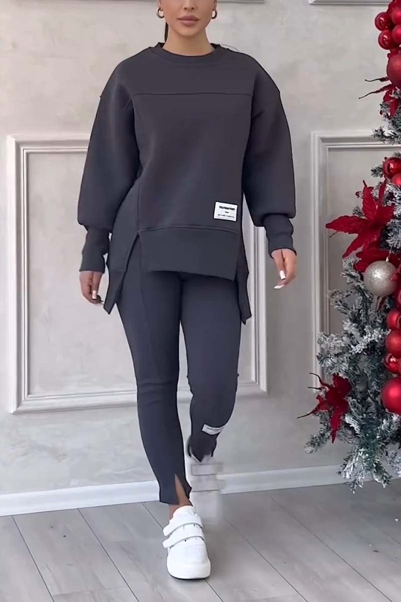 Mackenzie | Women's Oversized Sweatshirt with Slits and Leggings Set, Two-Piece Lounge Set | The Dress Cellar