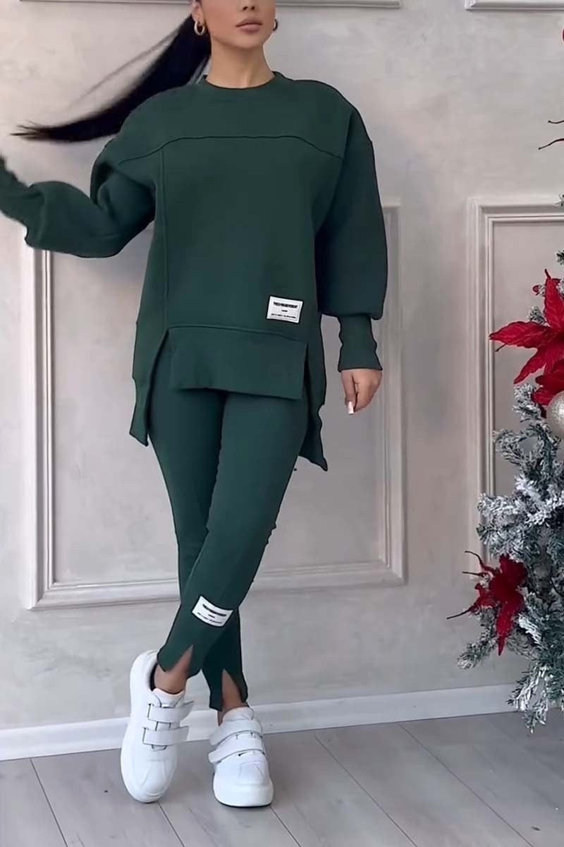 Mackenzie | Women's Oversized Sweatshirt with Slits and Leggings Set, Two-Piece Lounge Set | The Dress Cellar