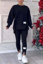 Mackenzie | Women's Oversized Sweatshirt with Slits and Leggings Set, Two-Piece Lounge Set | The Dress Cellar