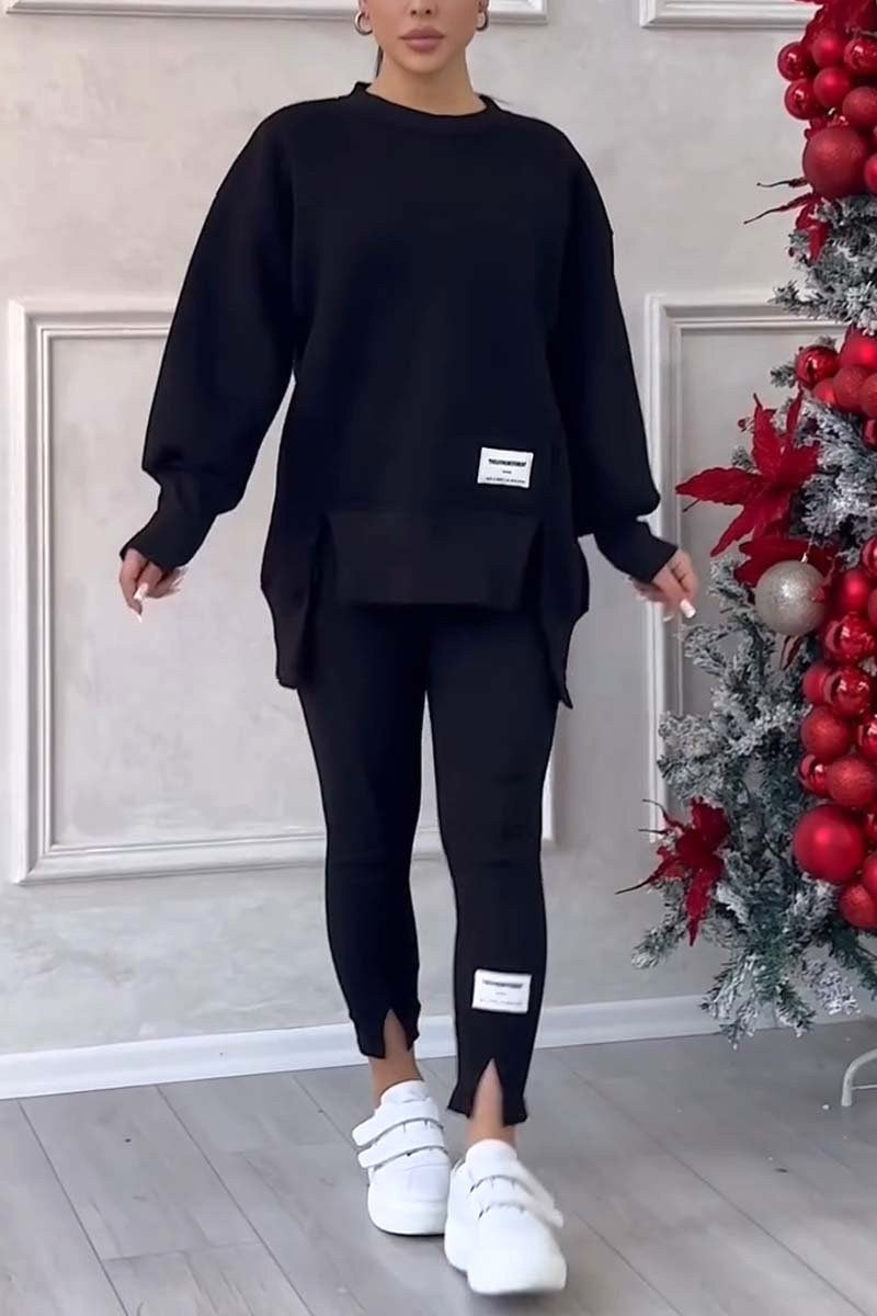 Mackenzie | Women's Oversized Sweatshirt with Slits and Leggings Set, Two-Piece Lounge Set | The Dress Cellar