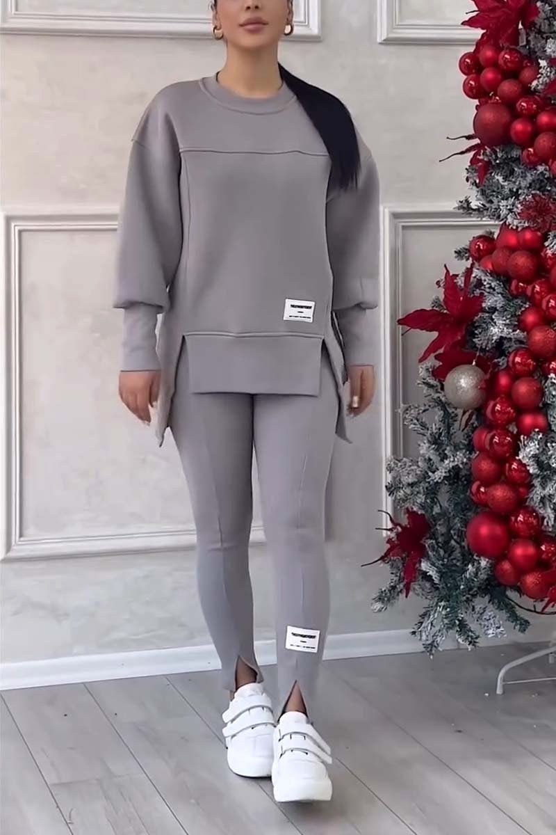 Mackenzie | Women's Oversized Sweatshirt with Slits and Leggings Set, Two-Piece Lounge Set | The Dress Cellar