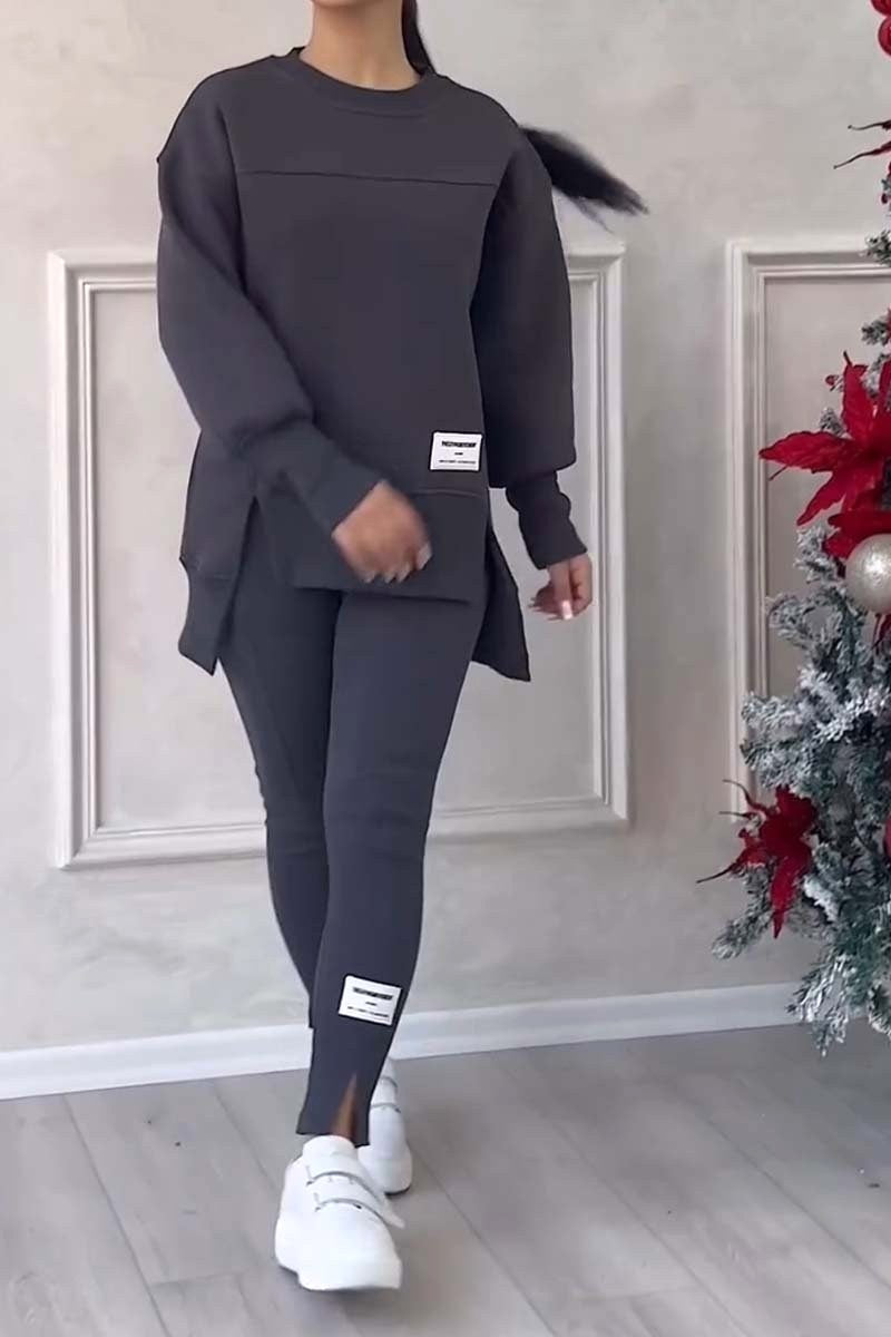 Mackenzie | Women's Oversized Sweatshirt with Slits and Leggings Set, Two-Piece Lounge Set | The Dress Cellar