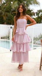 Danielle | Women's Strapless Tiered Maxi Dress, Ruffle Wedding Guest Dress | The Dress Cellar