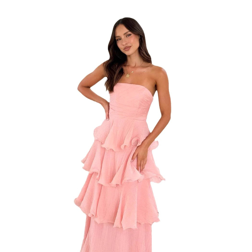 Danielle | Women's Strapless Tiered Maxi Dress, Ruffle Wedding Guest Dress | The Dress Cellar | Light Purple