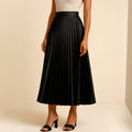 Daphne | Women's Satin Pleated High-Waist Skirt - Black