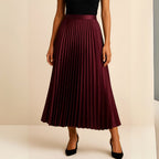 Daphne | Women's Satin Pleated High-Waist Skirt - Gray