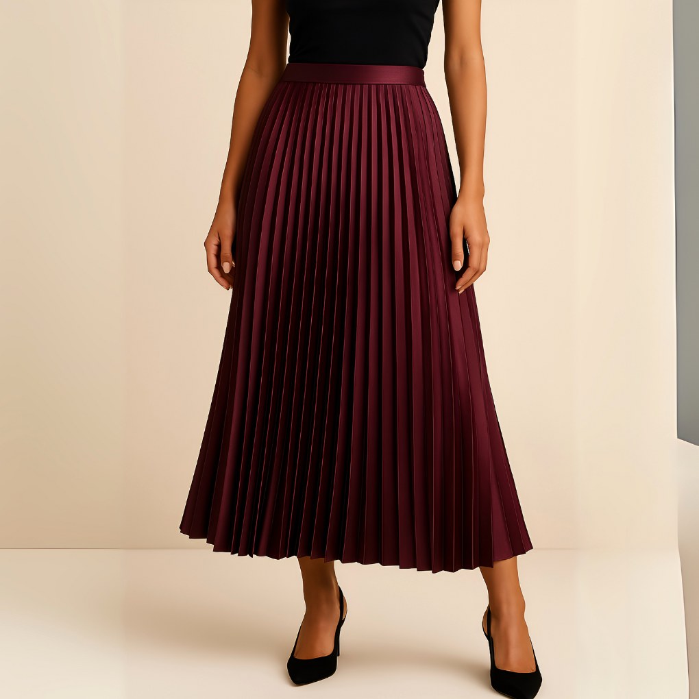 Daphne | Women's Satin Pleated High-Waist Skirt - Gray