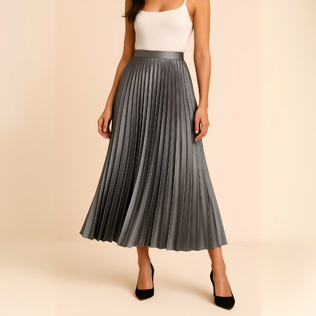 Daphne | Women's Satin Pleated High-Waist Skirt - Bordeaux