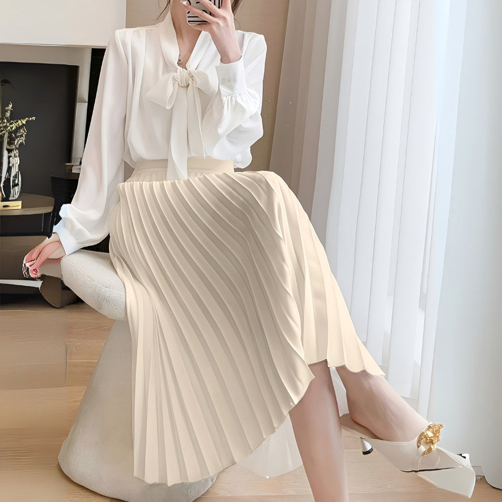 Daphne | Women's Satin Pleated High-Waist Skirt - Beige