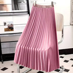 Daphne | Women's Satin Pleated High-Waist Skirt - Blue