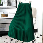 Daphne | Women's Satin Pleated High-Waist Skirt - Green