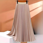 Daphne | Women's Satin Pleated High-Waist Skirt - Nude