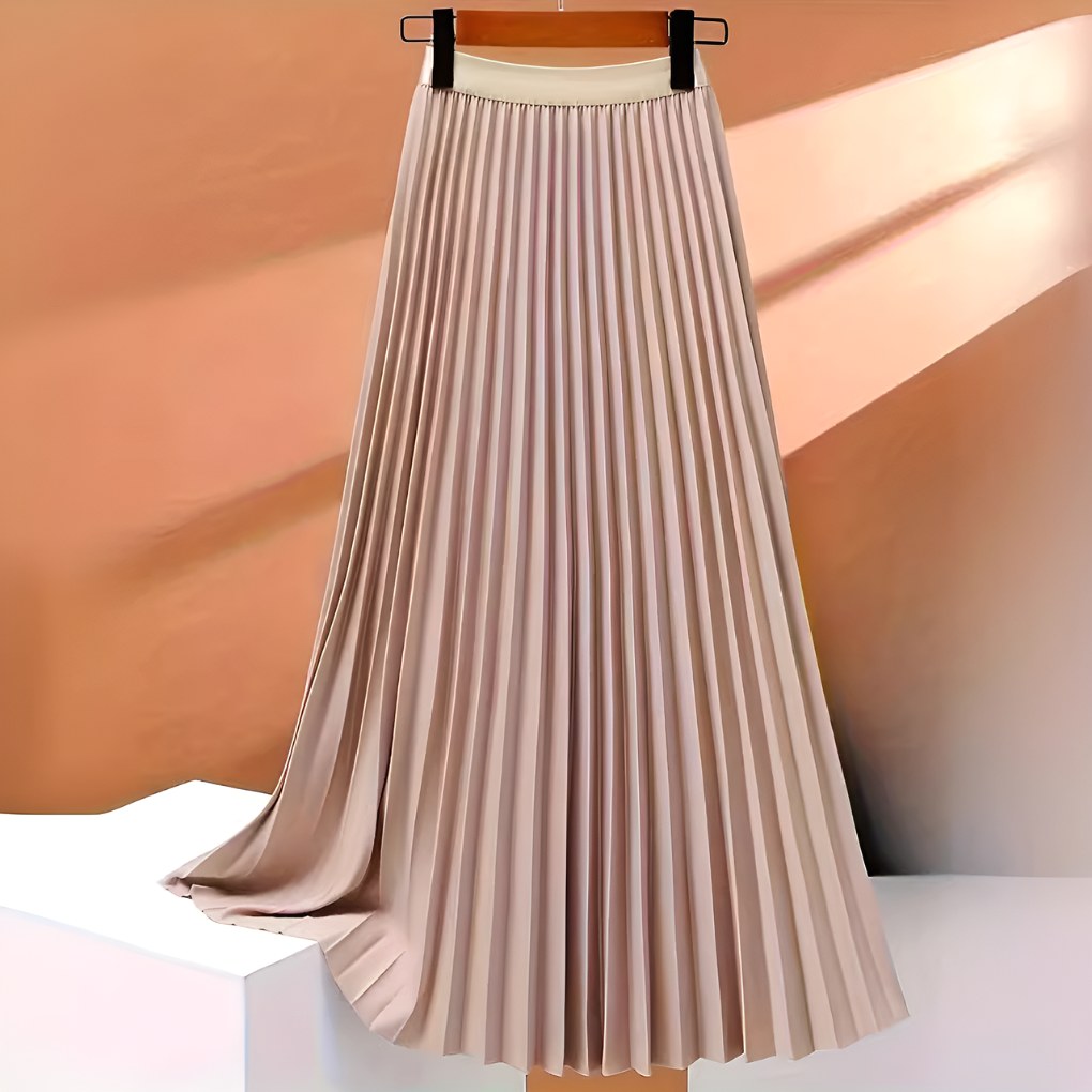 Daphne | Women's Satin Pleated High-Waist Skirt - Nude