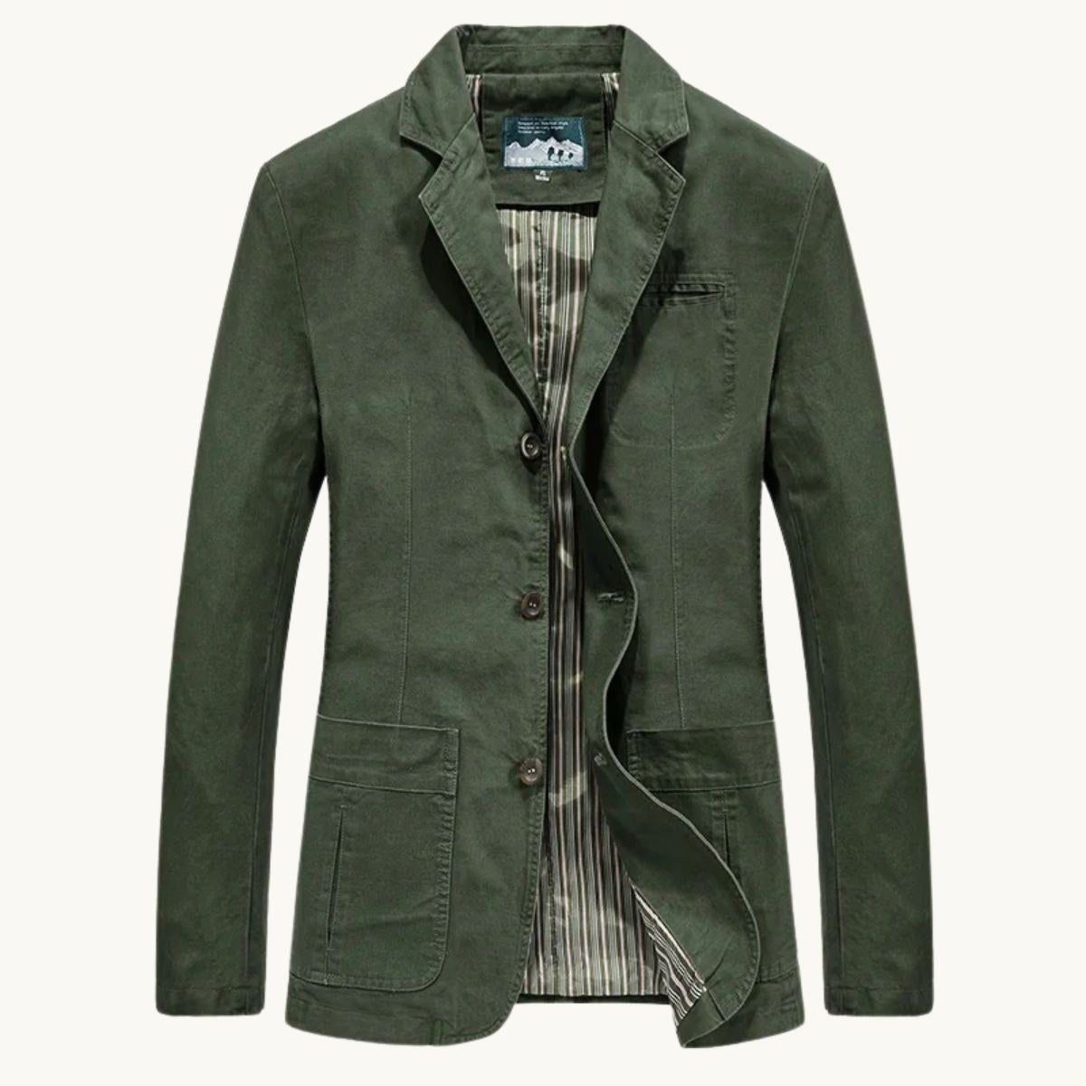 Dawson | Men's Lightweight Water-Resistant Jacket, Tailored Blazer Jacket | The Dress Cellar | Army Green