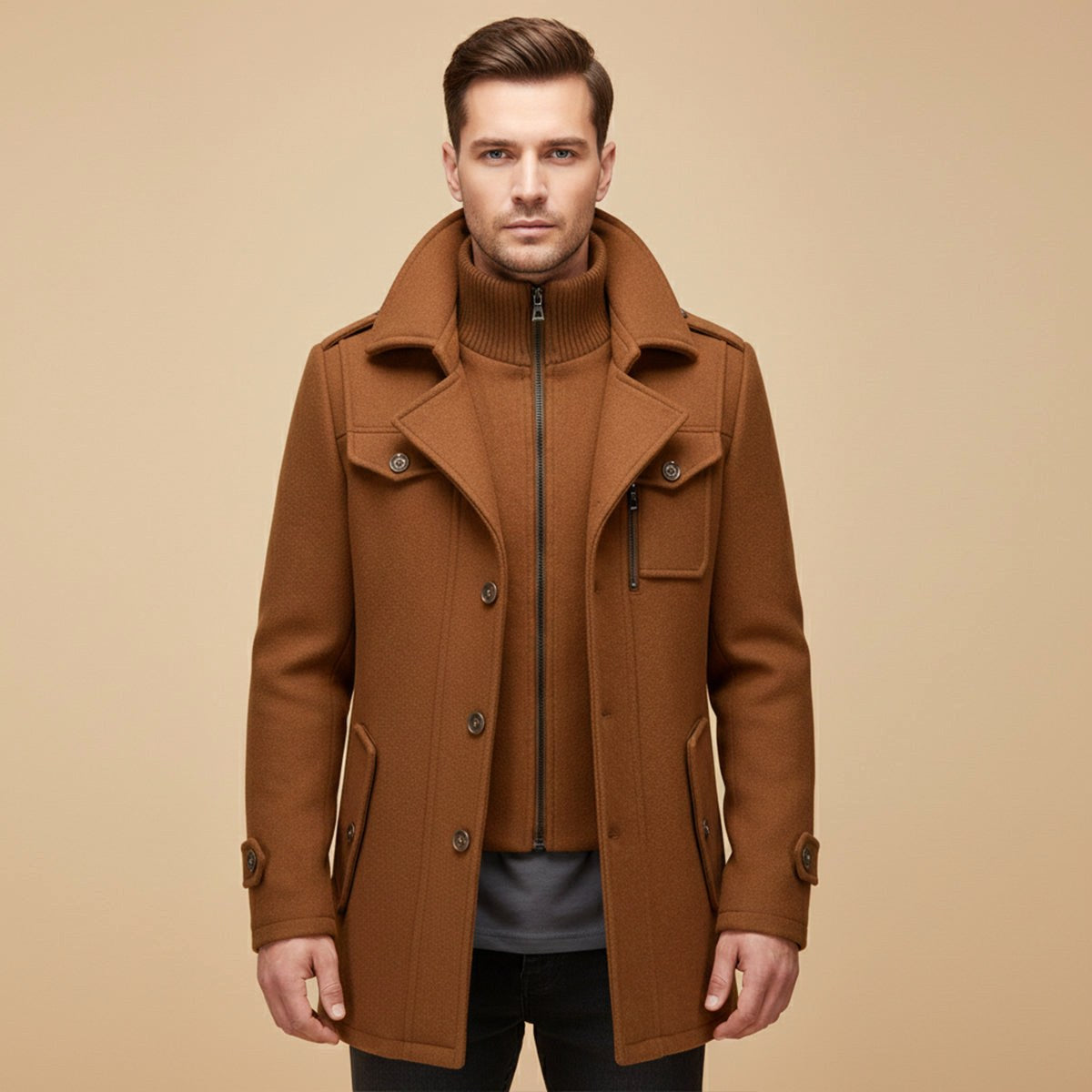 Dean | Men's Wool Blend Winter Coat, Structured Trench-Inspired Coat | The Dress Cellar