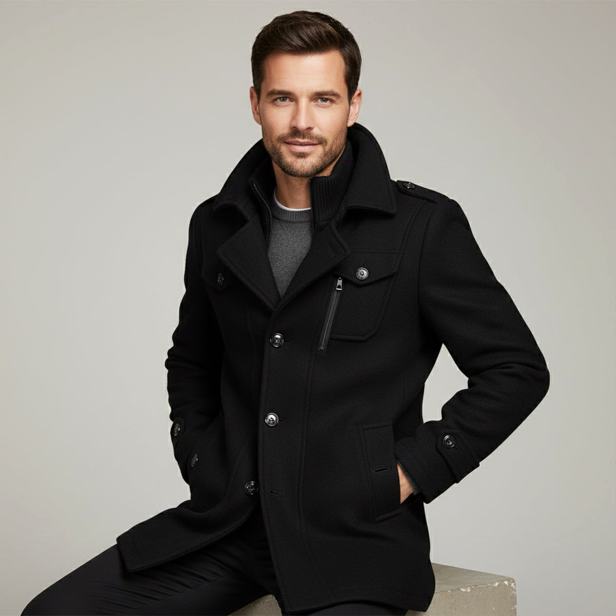 Dean | Men's Wool Blend Winter Coat, Structured Trench-Inspired Coat | The Dress Cellar