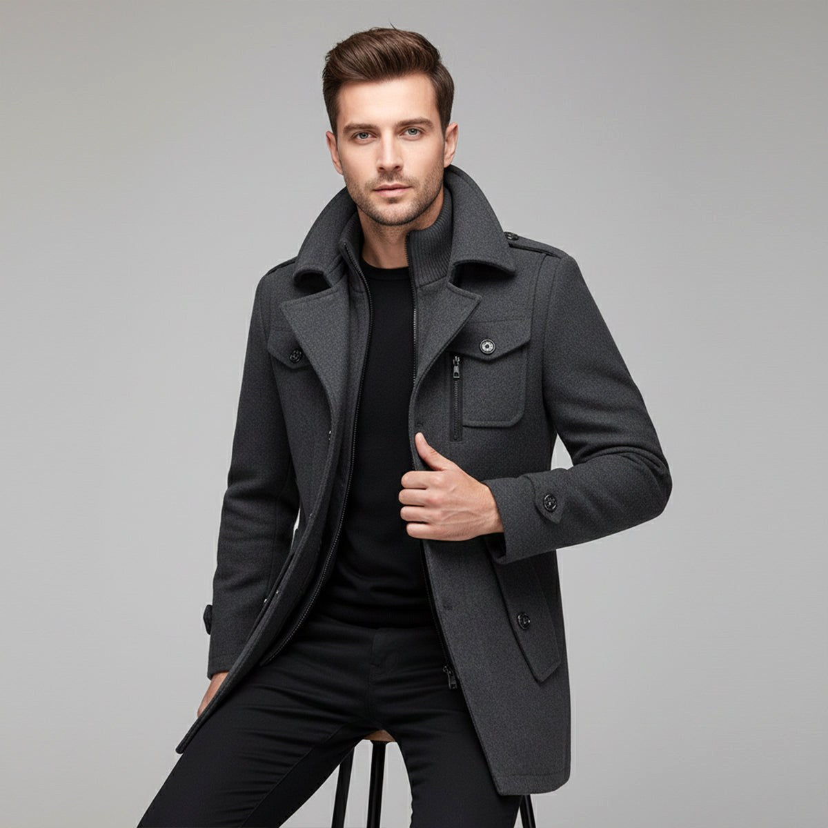 Dean | Men's Wool Blend Winter Coat, Structured Trench-Inspired Coat | The Dress Cellar