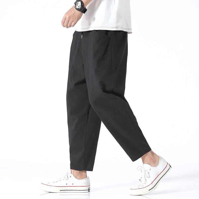 Declan | Men's Cropped Trousers with Drawstring Waist, Relaxed-Fit Casual Trousers | The Dress Cellar