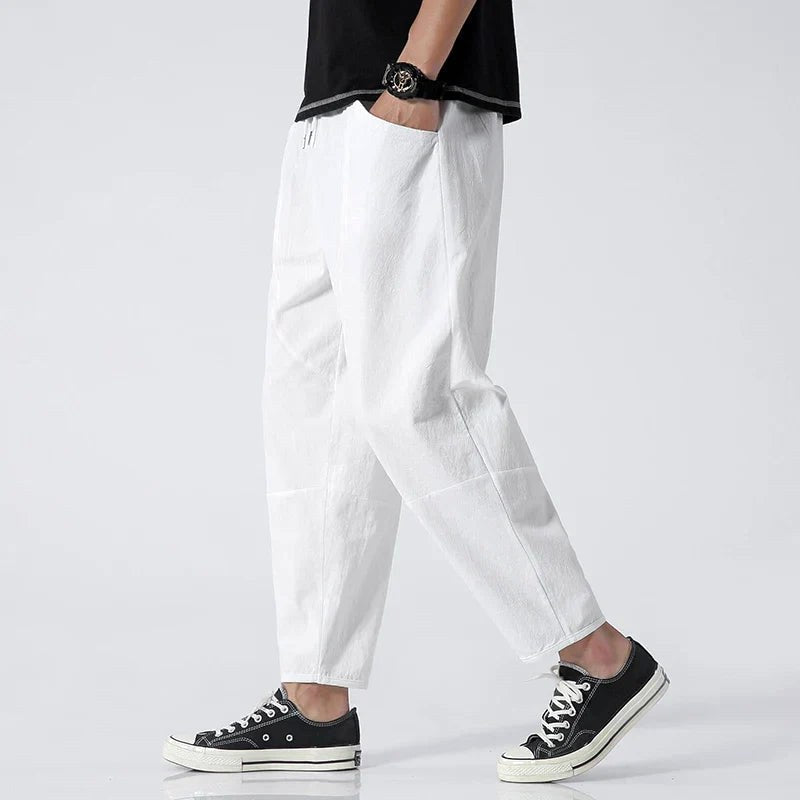 Declan | Men's Cropped Trousers with Drawstring Waist, Relaxed-Fit Casual Trousers | The Dress Cellar