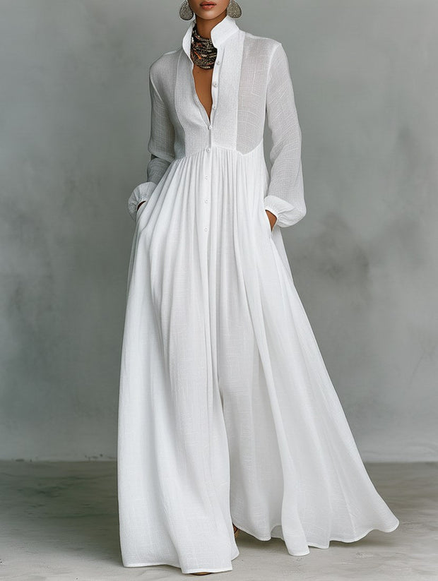 Delilah | Women's Fluid Button Maxi Dress - White
