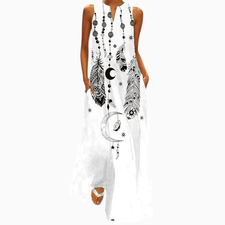 Delilah | Women's Open Neckline Maxi Dress - White | Feather