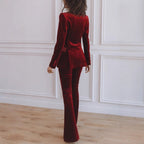 Delphine | Women's Single-Button Blazer Flare Trouser Set, Contrast Lapel Two-Piece Suit | The Dress Cellar