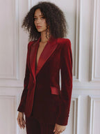 Delphine | Women's Single-Button Blazer Flare Trouser Set, Contrast Lapel Two-Piece Suit | The Dress Cellar