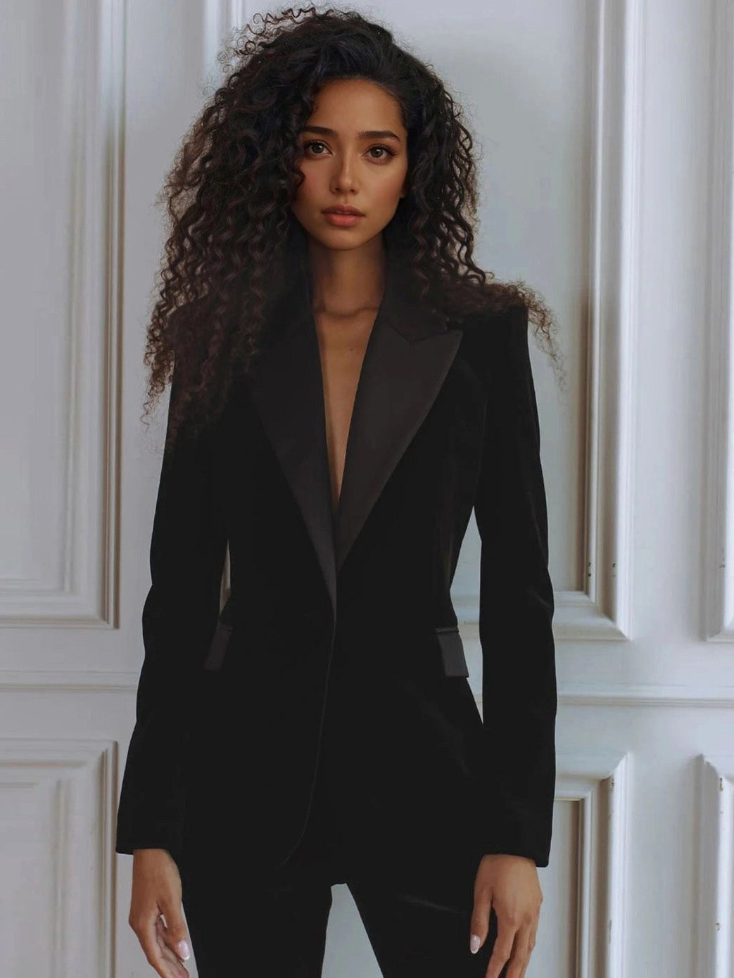 Delphine | Women's Single-Button Blazer Flare Trouser Set, Contrast Lapel Two-Piece Suit | The Dress Cellar