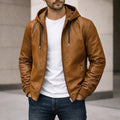 Devin | Men's Hooded Jacket with Clean Lines, Structured Autumn Jacket | The Dress Cellar | Brown
