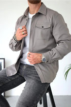 Dominic | Men's Long Sleeve Button-Up Shirt Jacket, Relaxed-Fit Overshirt | The Dress Cellar | Grey