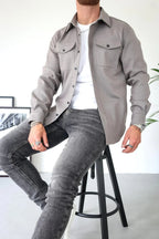Dominic | Men's Long Sleeve Button-Up Shirt Jacket, Relaxed-Fit Overshirt | The Dress Cellar | Black