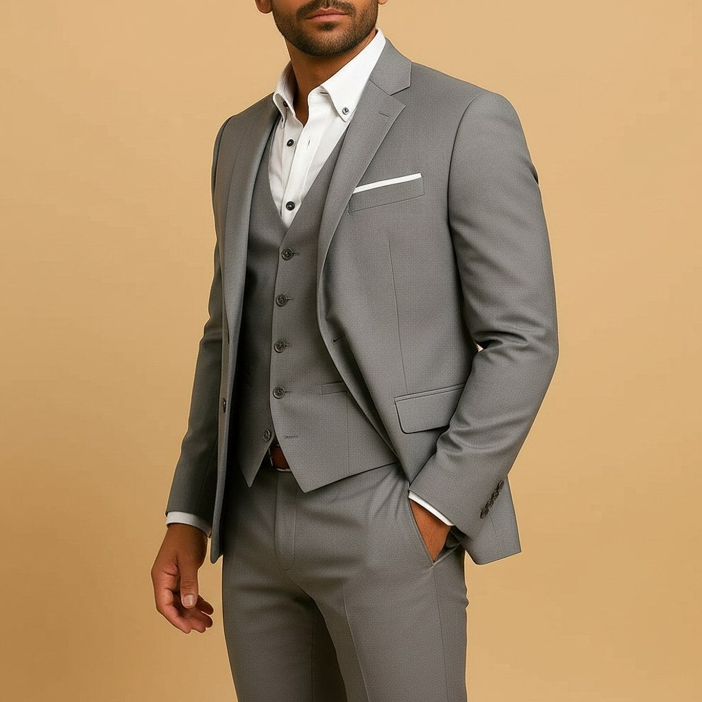 Dominic | Men's Slim-Fit Suit with Vest, Three-Piece Suit for Weddings | The Dress Cellar