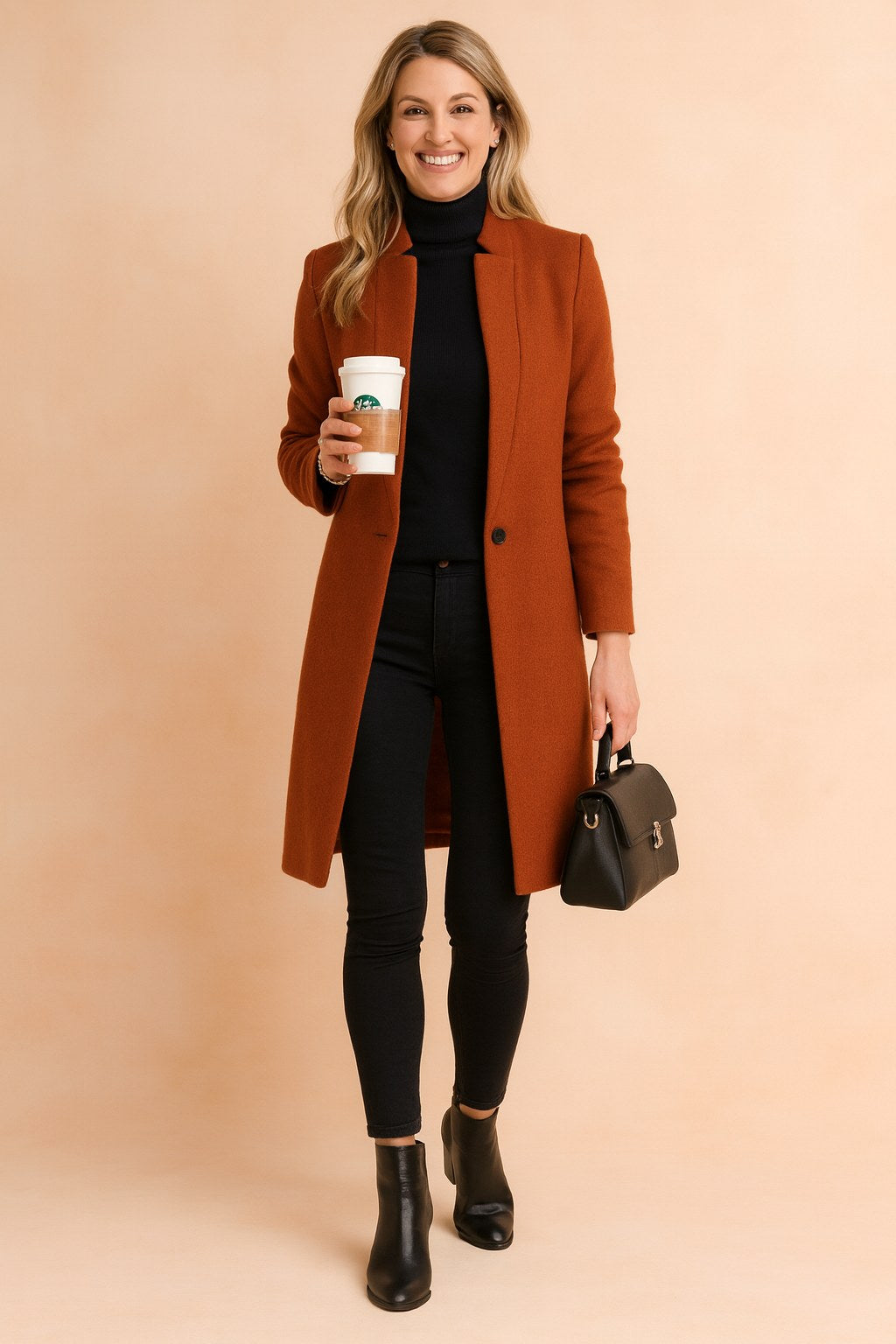 Dominique | Women's Minimalist Fitted Coat, Lightweight Everyday Coat | The Dress Cellar