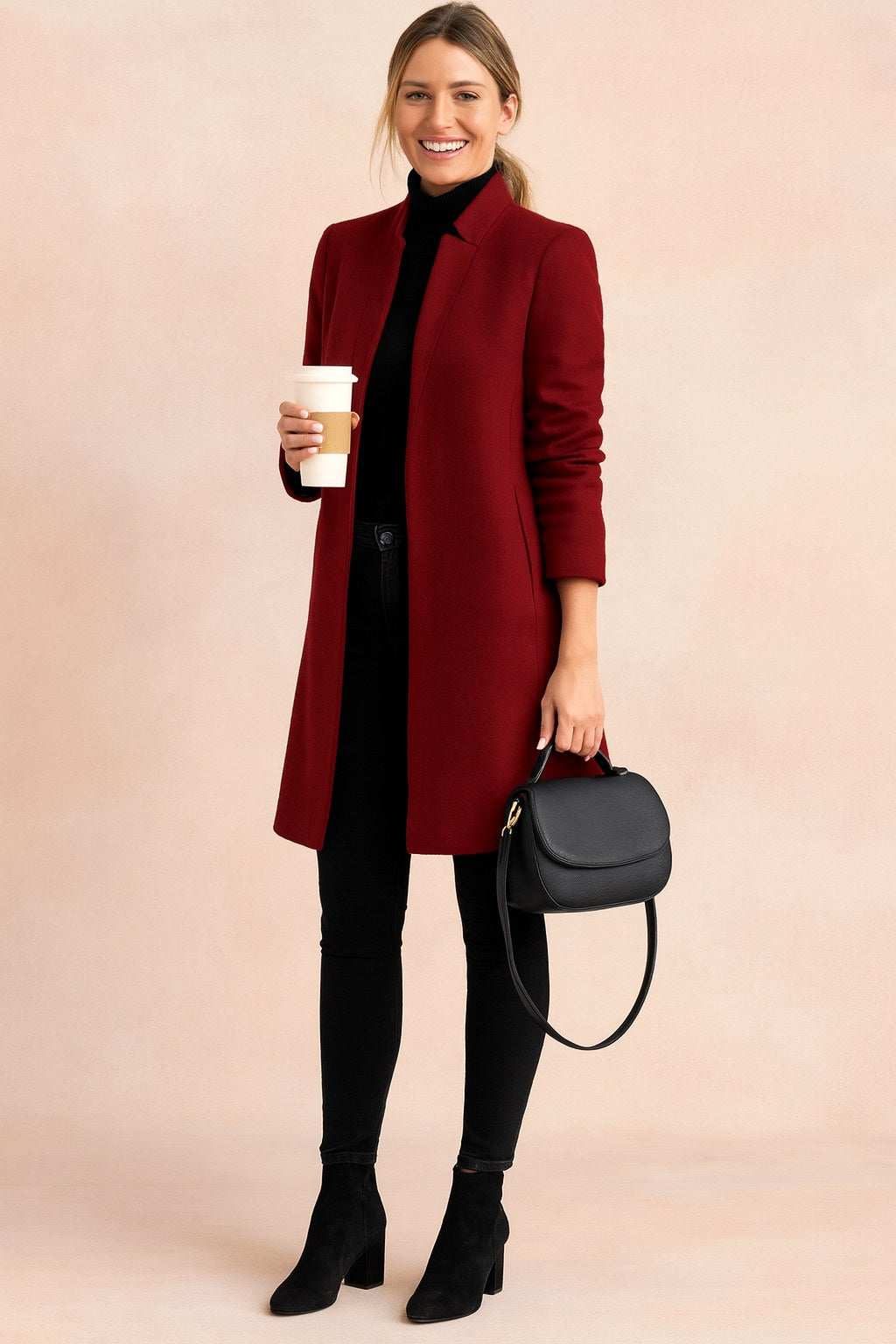 Dominique | Women's Minimalist Fitted Coat, Lightweight Everyday Coat | The Dress Cellar