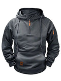 Dylan | Men's Half-Zip Hooded Pullover, Kangaroo Pocket Hoodie | The Dress Cellar | Red