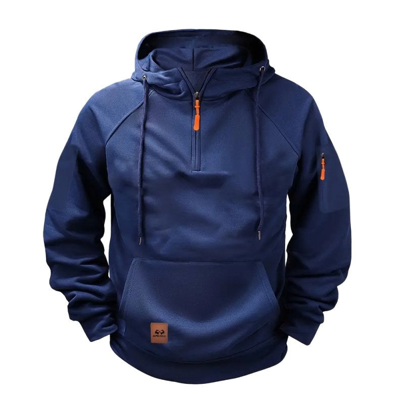 Dylan | Men's Half-Zip Hooded Pullover, Kangaroo Pocket Hoodie | The Dress Cellar | Blue