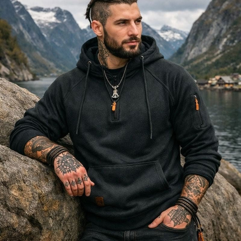 Dylan | Men's Half-Zip Hooded Pullover, Kangaroo Pocket Hoodie | The Dress Cellar